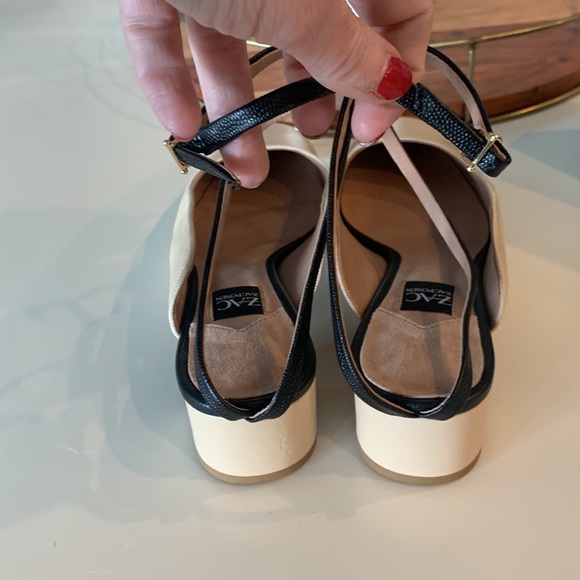 Zac Posen Voss beige and black shoes with wrap around strap on ankles-size 9 - Picture 7 of 12